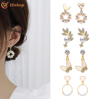 Korean 925 Silver Crystal Pearl Earring Elegant Flower Stud Earrings Women Fashion Accessories