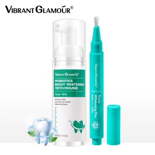 VIBRANT GLAMOUR Teeth Whitening Set Mint Mousse Toothpaste Teeth Whitening Gel Pen Remove Plaque Stains Oral Odor Fresh Breath Teeth Cleaning 2pcs