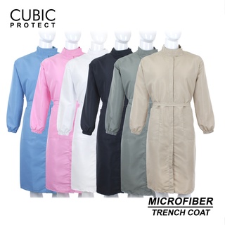 Cubic Protective Trench Coat Microfiber Washable Reusable w/ Front Zipper Opening & Two Pockets PPE
