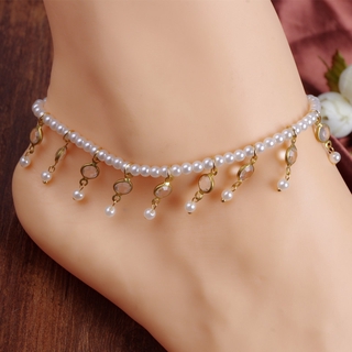 [HOT] new European and American foreign trade anklet jewelry wild pearl teardrop-shaped diamond tassel anklets (2)