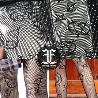 ON HAND Kuromi Pentagram Fishnet Stockings - Gothic Lolita Harajuku Punk Egirl Grunge Sanrio