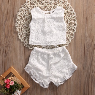 Pudcoco 2PCS Kid Baby Girl Clothes 2017 New Summer White Lace Toddler Kids Girls Floral Crochet Tops
