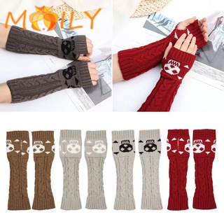 MOILY Women Knitted Sleeve Warm Long Fingerless Gloves Knitted Mitten Winter Fashion Skull Halloween Gloves Wrist Arm Warmer