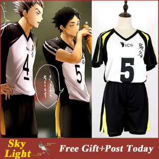 No.5 Akaashi Keiji No.4 Bokuto Koutarou Volleyball Uniform Cosplay Haikyuu Fukurodani Academy Jersey Volleyball Team Top+Shorts (1)