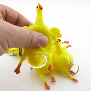 Spoof Tricky Funny Gadgets Toys Vent Chicken Whole Egg Laying Hens Crowded Stress Ball Keychain