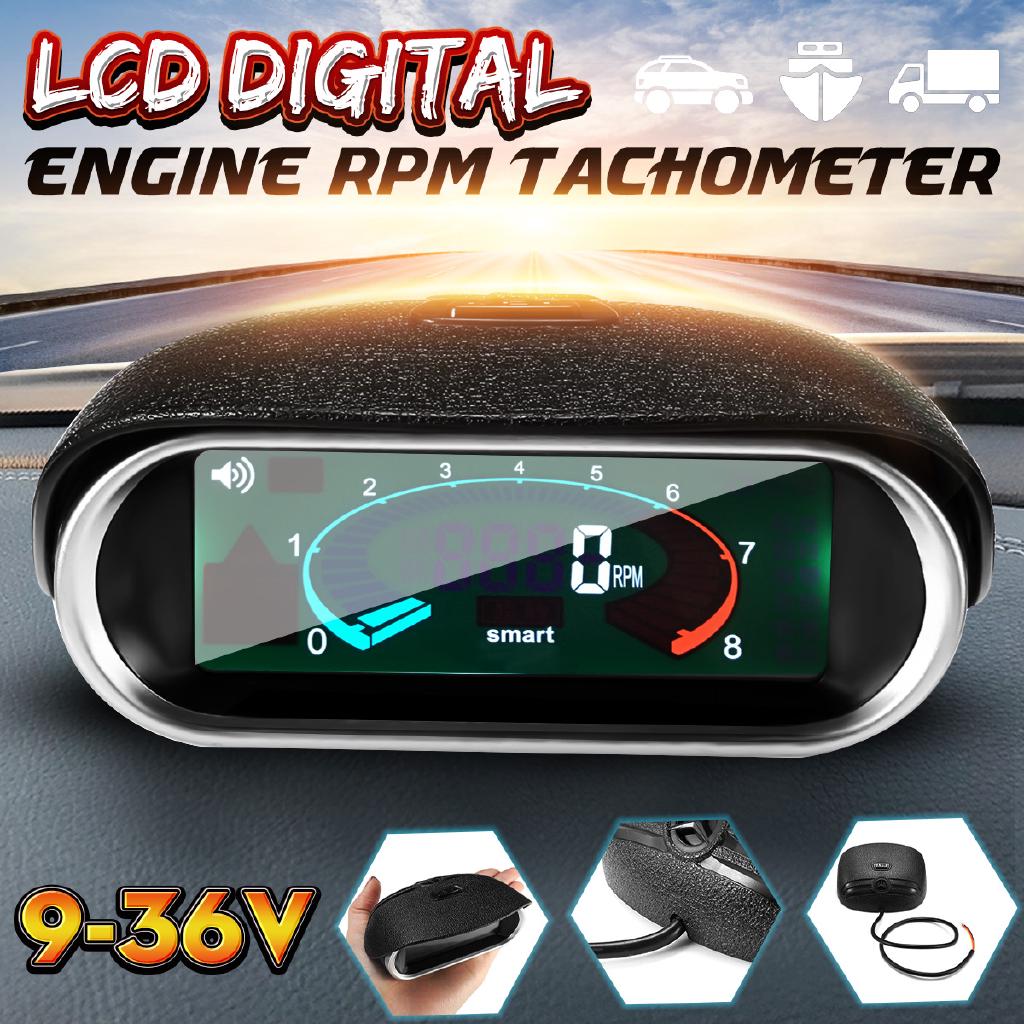 9-36V Universal Vehicle Car Truck Boat SUV Trailers LCD Color Digital Tachometer Gauge 50~9999 RPM (1)