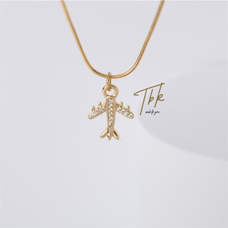 TBK 18K Gold Cubic Zirconia Airplane Pendant Necklace Fashion Accessories Hypoallergenic 20N
