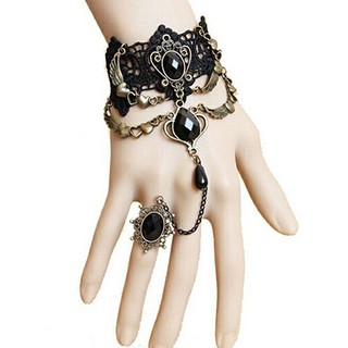 【LK】Women Vintage Punk Gothic Lace Hand Chain Hand Harness Bracelet Slave Chain (1)