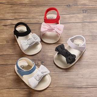 【Forever CY Baby】Baby Girls Boys Striped Bow Sandals Soft Sole Non-Slip Open Toe Flat Shoes Infant P