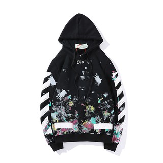 off-whit&e printed long-sleeved hooded sweater