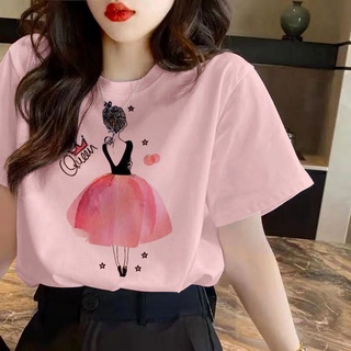 ☞100% cotton short-sleeved T-shirt women summer new style printing all-match bottoming shirt Korean
