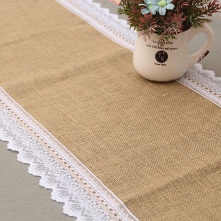 Style Linen Table Cloth Burlap Lace Hessian Table Runner Wedding Decor