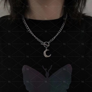 Punk Style Moon Clavicle Chain Smooth Pendant Necklace Ring T Shape Buckle Hip Hop Charm