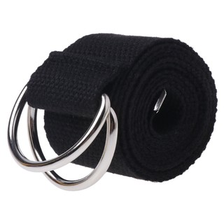 Teenager Double Ring Buckle Waist Belt Canvas Solid Color (5)