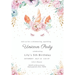 Unicorn themed invitation
