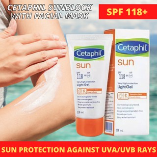 Cetaphil Sunblock SPF 118+ Light Gel (Face & Body) 118ml/sunscreen protection with Facial MaskBaby S