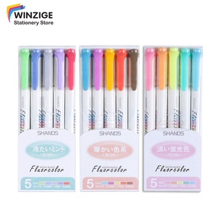 【Stock】 Winzige 5Colors Highlighter Set Mildliner Double Sided Marker Pen