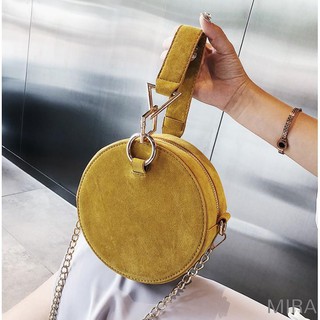 women velvet leather korean sling bag mini round handbag