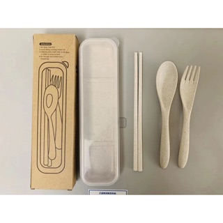 wheat straw 3in1 set spoon fork chopstick set with kit