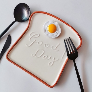 Creative ceramic plate cute toast shaped breakfast tray snacks plate