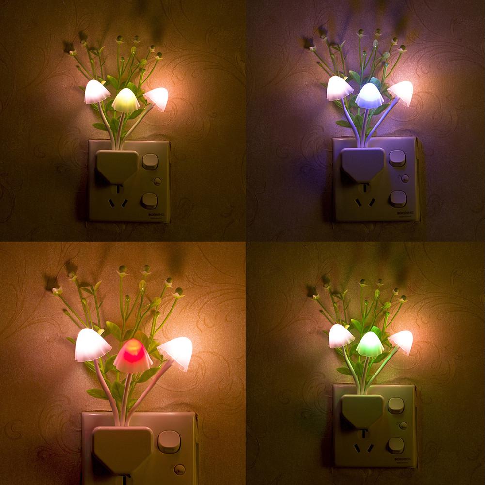 Romantic Colorful Sensor LED Mushroom Night Light Wall Lamp Home Decor
