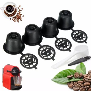 Coffee Capsule Cup 4Pcs Black + White Nespresso Machines Spoon And Brush Brand New