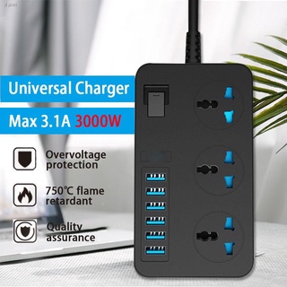 Itinatampok┅☇[Local Seller]US Plug 3000W Power Strip Surge Protector Universal Plug Socket with USB
