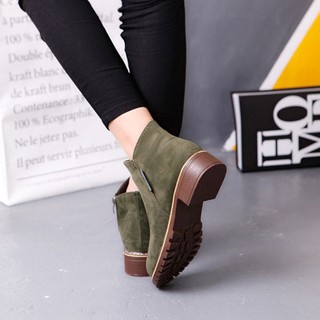 Women Faux Suede Zipper Chunky Low Heel Ankle Boots Shoes
