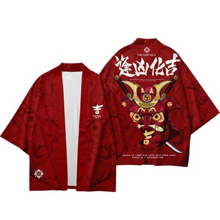 Men Traditional Samurai Haori Casual Red Print Shirt Sunscreen Kimonos Yukata Japanese Kimono Cardig