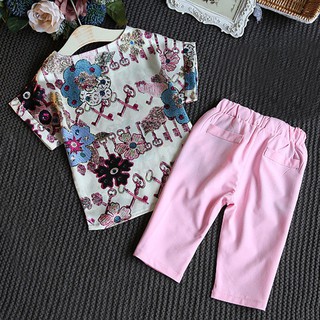 2 PCS Kids Baby Girl Summer T-shirt Tops+Pants Outfits Sets