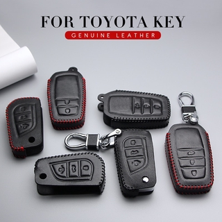 Leather Car Key Case Fob Cover For Toyota yaris hilux vellfire 2010 estima vellfire altis CHR Auris Vitz Aygo Prado Camry V70 RAV4 Fortuner 2019 2020 Key Ring Shell Accessories