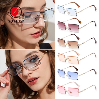 SUSHEN Retro Vintage Sunglasses Metal Frame Sunglasses for Women Rectangle Sunglasses Rimless Ultralight UV400 Eyewear Frameless Sunglasses