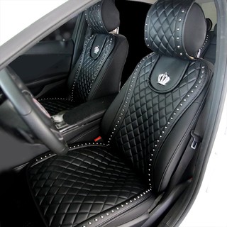 PU Leather Car Seat Cover Crown Rivets Auto Seat Cushion Interior Accessories Universal Size Front S