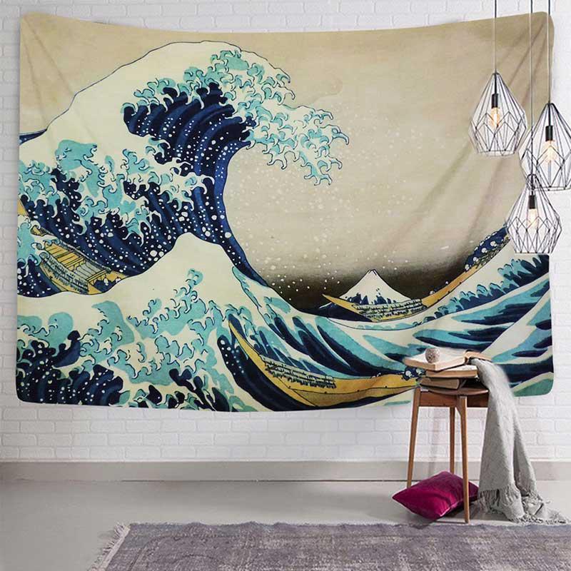 [cele]Tapestry Wall Hanging, Great Wave Kanagawa Wall Tapestry with Art Nature Home Decorations