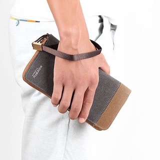 ▬◊New canvas wallet men s long handbag men s single zipper clutch fashion wallet multi-card mobile p