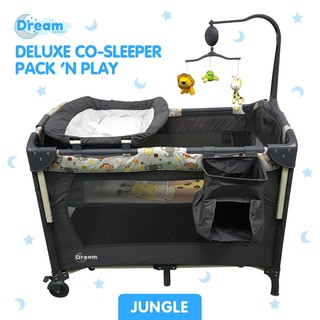 DreamCradle Deluxe Pack n' Play with Co-Sleeper and Accessories-Jungle