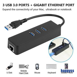 3 Ports USB 3.0 Gigabit Ethernet Lan RJ45 Network Adapter Hub To 1000Mbps hQmf