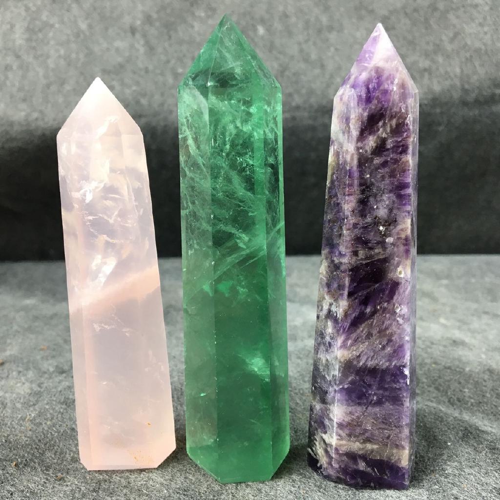 Natural Rose Quartz Green Fluorite Obelisk Amethyst Crystal (2)