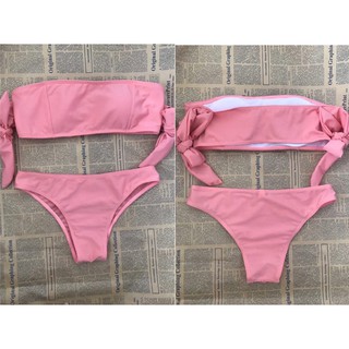 【M&M】#348 Sexy Pure Pink Ruffle Beach Bikini Off Shoulder Swimsuits