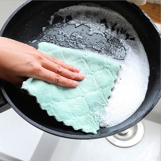 5pcs Cheaper Double Layer Absorbent Microfiber Dishcloth Nonstick Cloth Oil Household Cleaning Towel Kitchen Gadgets