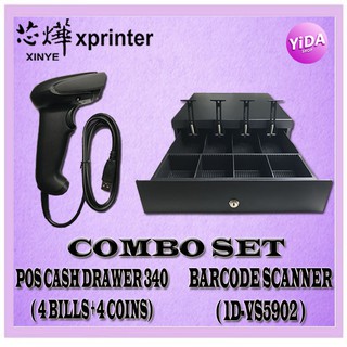 BTH XP-5902 1D Barcode Scanner Wired +XP-340 Heavy Duty Cash Drawer Manual And Automatic POS
