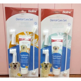 Bioline All in One Dental Care Pet Set Includes Toothbrush and Toothpaste (Beef or Mint) (3)