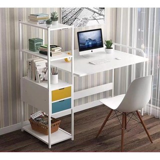 sale_shop022 Computer Desk Study Table Computer Table 2 Drawers 4 Tier Bookshelves Work Home Office