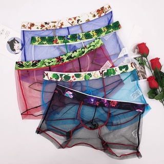 Men Fashion Breathable Net Yarn Boxer Underpants Transparent Mesh Underwear (1)