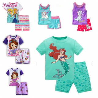Girls Loose Sleepsuit Short Sleeve Tshirt+Pants 2pcs/Set Kids Clothing Girl Pajamas Mermaid Set (2)