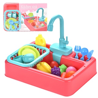 New Children Kitchen Sink Toys Electric Dishwasher Pretend Play Montessori Early Educational Toy Gif