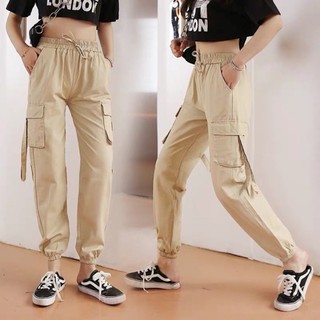 Ins American overalls loose hiphop beamed nine points casual straight pants#909