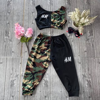 Tony Two-Tone Camouflage Crop Top and Jogger Set for 3-5 Years Old (Random)