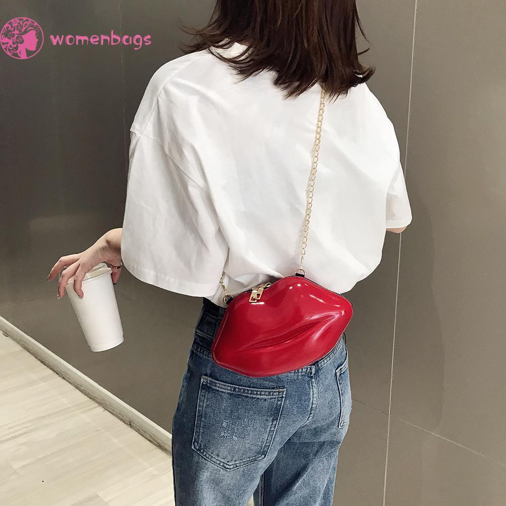 ✿WB✿ Solid Color Lips Women PVC Handbags Chain Messenger Bags Shoulder Evening Party Clutch✿ (5)