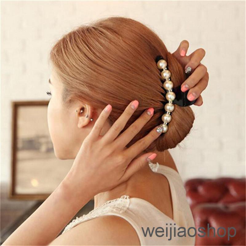 Women Pearl Crystal Hair Clip Clamp Claw Hair Accessory